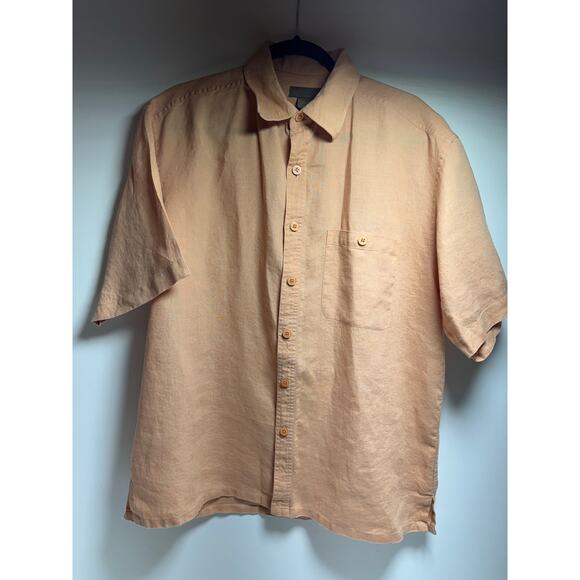 Sette Ponte Shirt Linen Button Front Short Sleeve Shirt Copper Color Beach - Picture 7 of 8